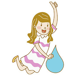 卡通拿着水滴的女孩