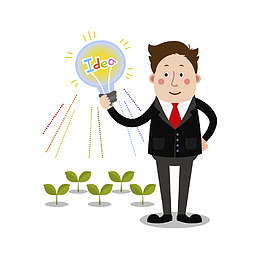 卡通人物拿着灯泡免抠图