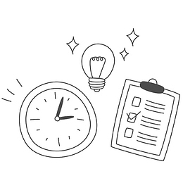 手绘的时钟和灯泡