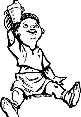 卡通小孩在在喝奶简笔画