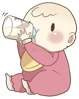 卡通插画胖嘟嘟婴儿在喝奶