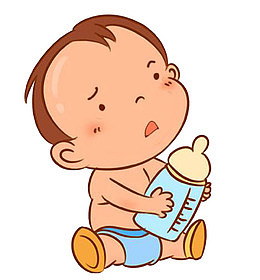 卡通小孩抱着奶瓶
