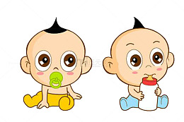 卡通插画两小婴儿在喝奶