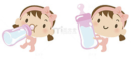 卡通可爱小女孩在喝奶