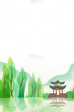 春天湖边凉亭杨柳