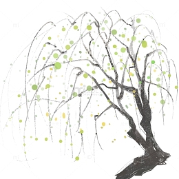 手绘水墨柳树插画素材