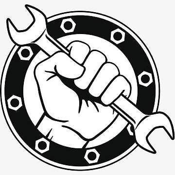 卡通黑色圆形手拿扳手图标设计免