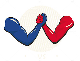 矢量卡通彩色手臂掰腕PK对抗