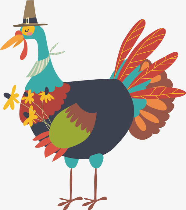 矢量图水彩可爱的火鸡