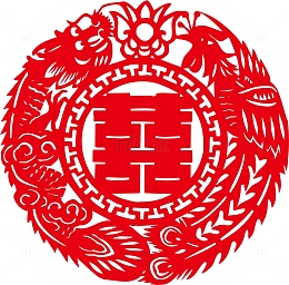 红色剪纸矢量图案