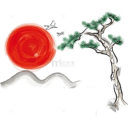 手绘水墨阳光山水