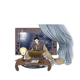 卡通认真看着竹简的男子素材