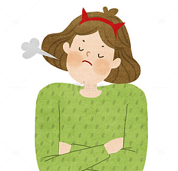 手绘卡通双手抱胸叹气的女孩