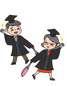 手绘毕业的老人免抠图