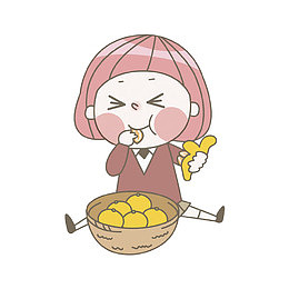 卡通吃橘子的女孩免抠图