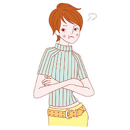 手绘短发女孩撅嘴