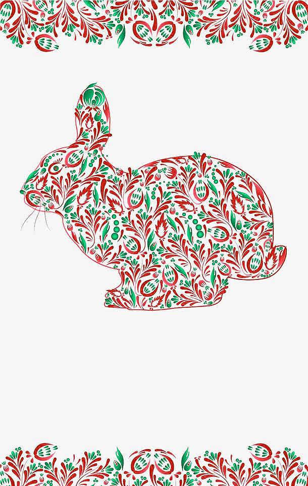 红绿边框大白兔装饰免扣素材