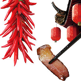 红色辣椒中国风味腊肉