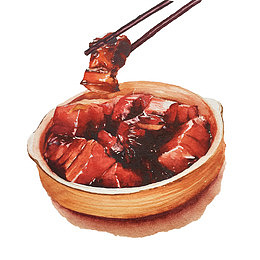 中国传统美食餐饮手绘红烧肉PNG