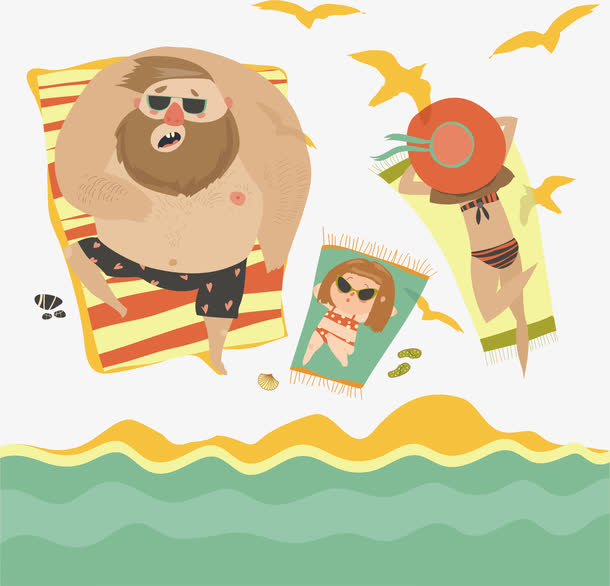 关键词 : 矢量图,卡通手绘,水彩,孩子,父女,晒太阳,绿色,海鸥,海水