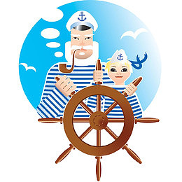 卡通船长爷爷掌舵插画PNG