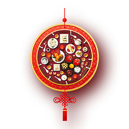红色圆形年夜饭美食新年元素