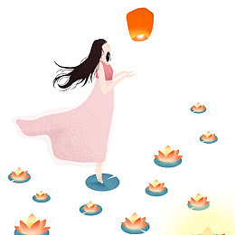 中秋放天灯插画海报