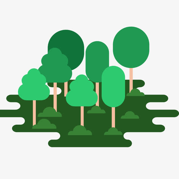 绿色的扁平化植物树木