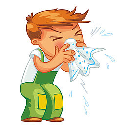 卡通生病流鼻涕的男孩