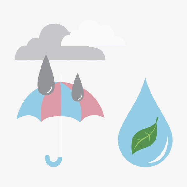 手绘雨伞和水滴免抠图