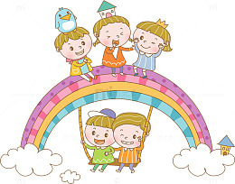 手绘彩虹上的孩子免抠图