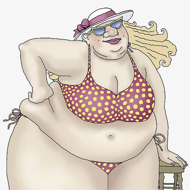 手绘人物大肚腩穿比基尼的胖女人