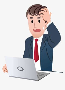 坐在电脑前沮丧不知所措卡通男士