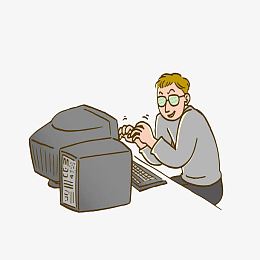 卡通电脑前猥琐表情的男子素材