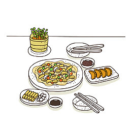 手绘卡通精美餐食