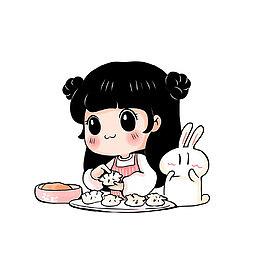 包饺子的长发女孩