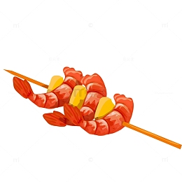 卡通烤虾串设计矢量图