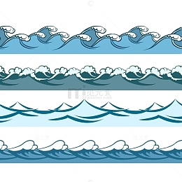 手绘蓝色水波纹曲线装饰