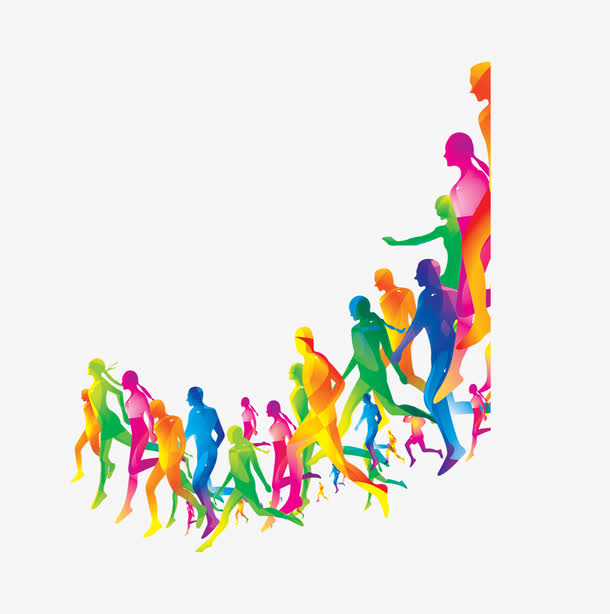 彩色人物走路剪影
