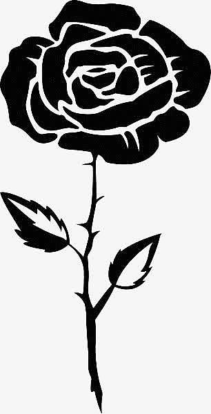 黑色手绘玫瑰花剪影