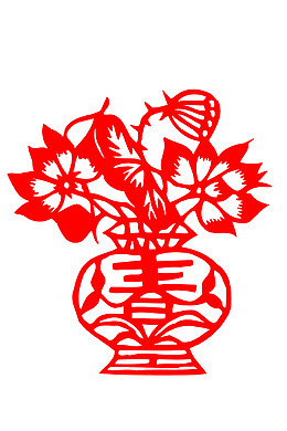 红色寿字花瓶里的荷花
