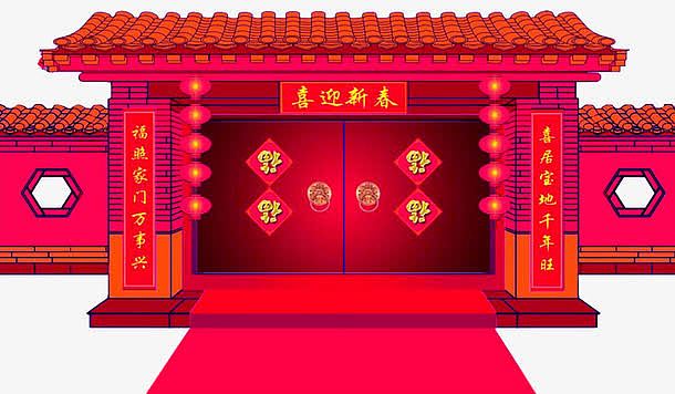 中国风卡通门素材_中国风卡通门图片元素-觅元素