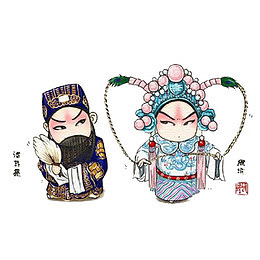 卡通手绘京剧三国人物诸葛亮和周