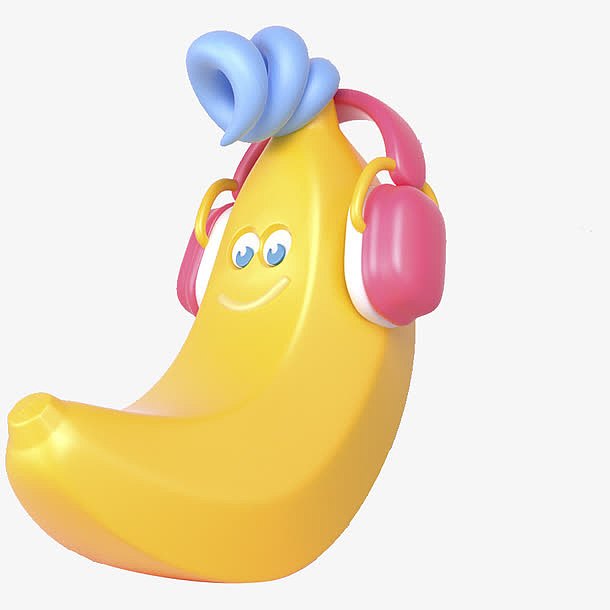 卡通立体戴着耳机的香蕉
