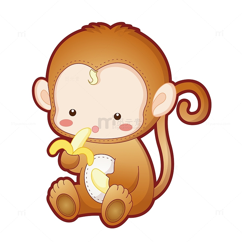 矢量手绘吃香蕉小猴子