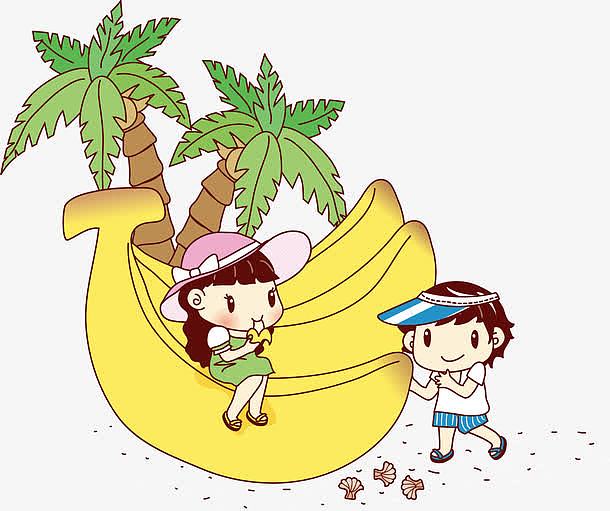 香蕉上的卡通女孩