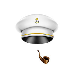 卡通立体白色船长帽和烟斗免抠