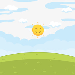 卡通草地蓝天矢量图