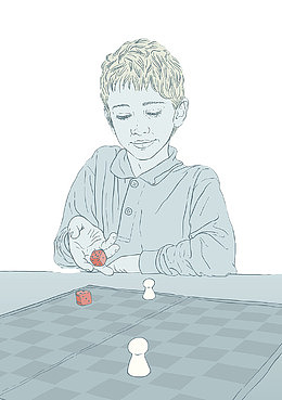 手绘蓝色下棋掷色子