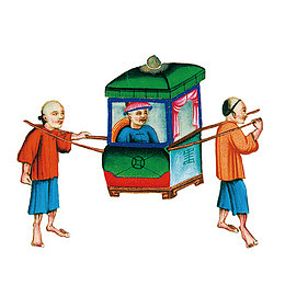 中国风手绘抬轿子的小人